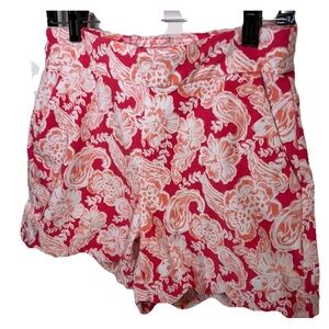 Crown & Ivy Shorts Scalloped Edge Paisley Pink Orange White Sz 10 Pull On Dressy
